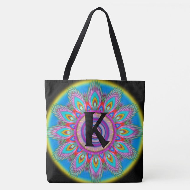 Custom initial psychedelic Large Tote BLACK (Front)