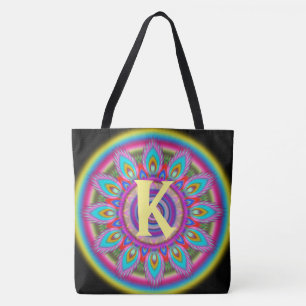 Custom initial psychedelic Large Tote BLACK 2
