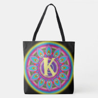 Custom initial psychedelic Large Tote BLACK 2