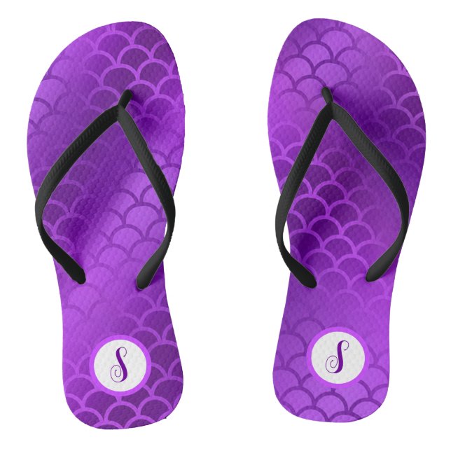 Custom initial purple mermaid scales pattern jandals (Footbed)