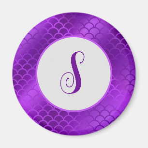 Custom initial purple mermaid scales pattern magnet