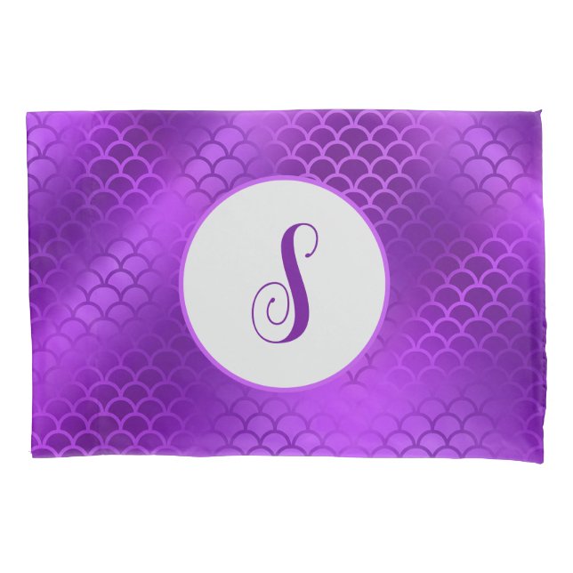 Custom initial purple mermaid scales pattern pillowcase (Front)