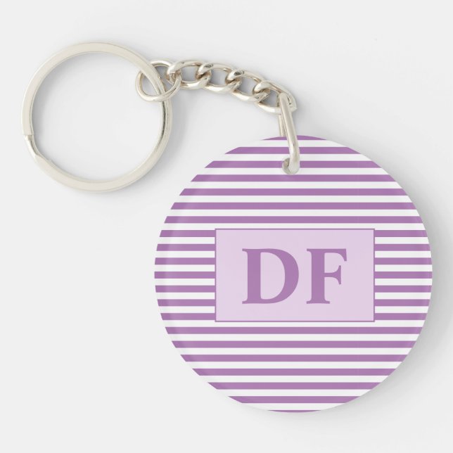 Custom Initial Purple/White Stripes Key Ring (Front)