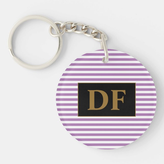 Custom Initial Purple/White Stripes Key Ring (Front)
