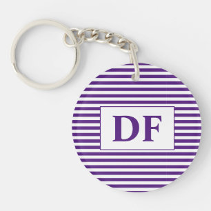 Custom Initial Purple/White Stripes Key Ring