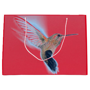 CUSTOM INITIAL RED FLYING HUMMINGBIRD Gift Bag