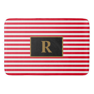 Custom Initial Red/White Stripes Bath Mat