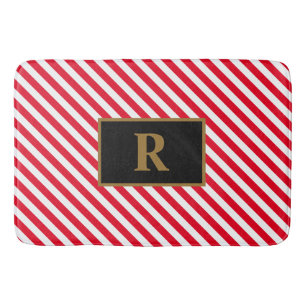 Custom Initial Red/White Stripes Bath Mat