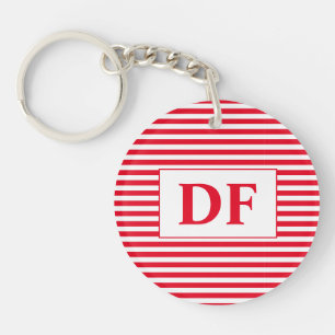 Custom Initial Red/White Stripes Keychain