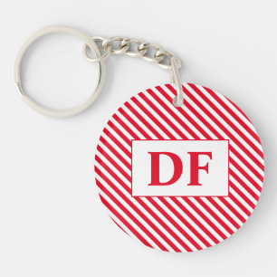 Custom Initial Red/White Stripes Keychain