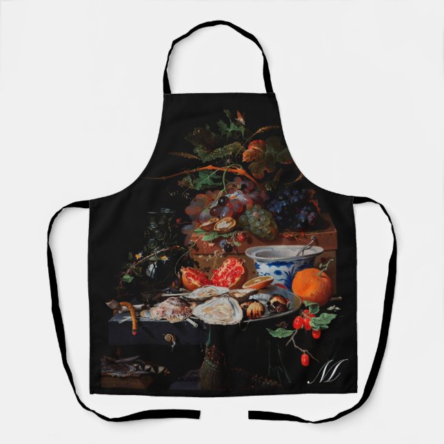 Custom Initial RENAISSANCE Black Fruits oysters Apron (Front)