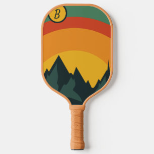 Custom Initial Retro Mountain Sunset Pickleball Paddle