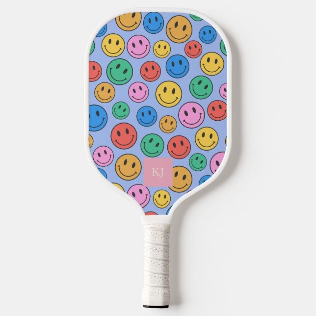 Custom Initial Smiley Face Pickleball Paddle (Back)