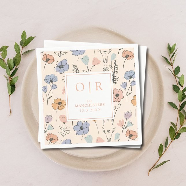 Custom Initial Spring Floral Wedding Napkins (Custom Initial Spring Floral Wedding Napkins
)