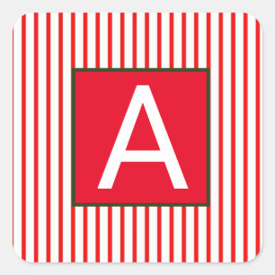 CUSTOM INITIAL SQUARE CHRISTMAS STICKER STRIPED