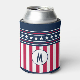 Custom Initial Stars n Stripes Red White Blue Can Cooler