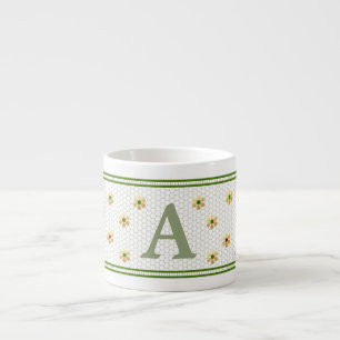 Custom Initial Stylish Gold Daisy Honeycomb Espresso Cup