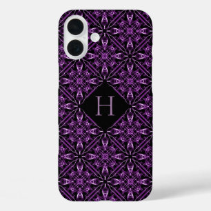 Custom Initial Victorian Purple Fractal Pattern iPhone 16 Plus Case