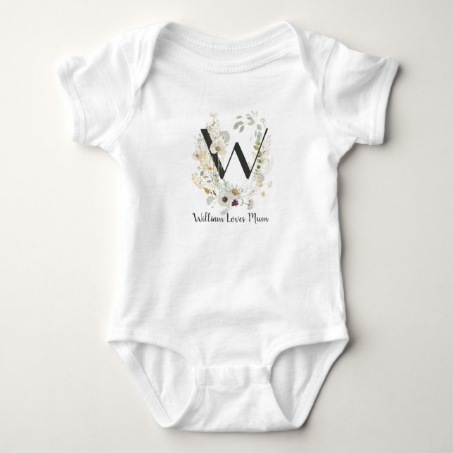 Custom Initial W With Soft colour Wild flowers Bab Baby Bodysuit (Front)