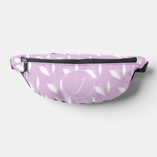 Custom initial white silhouette leaves purple bum bags