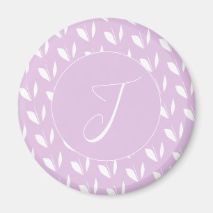 Custom initial white silhouette leaves purple magnet