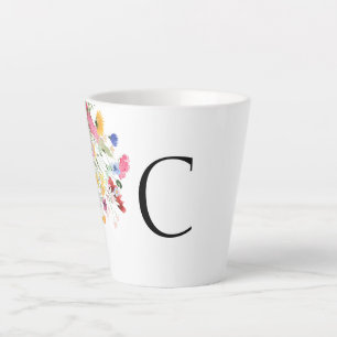 Custom Initial Wildflowers Colourful Latte Mug
