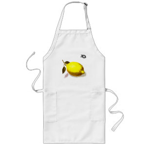 Custom Initial Yellow Lemon Watercolor Kitchen Long Apron