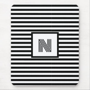 Custom initials Black and White Striped  Mouse Pad