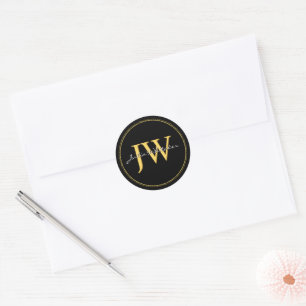 Custom Initials Black Gold Classic Round Sticker