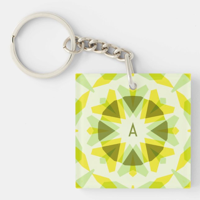 Custom Initials Bright Yellow Green Summer Star Key Ring (Front)