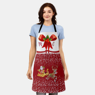 Custom Initials Christmas Snowflakes Santa Red Apron