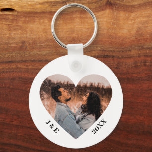 Custom Initials Couple Photo Personalised Heart Key Ring