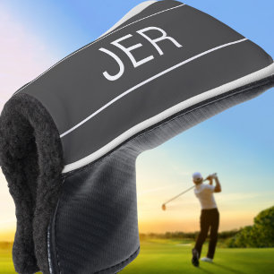 Custom Initials Elegant Golfer Modern Grey Putter Golf Head Cover