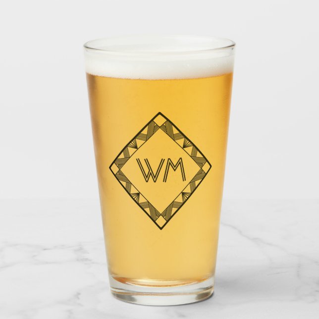 Custom Initials Elegant Manly Black Chic Art Deco Glass (Front Filled)