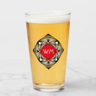 Custom Initials Elegant Manly Black Red Art Deco Glass