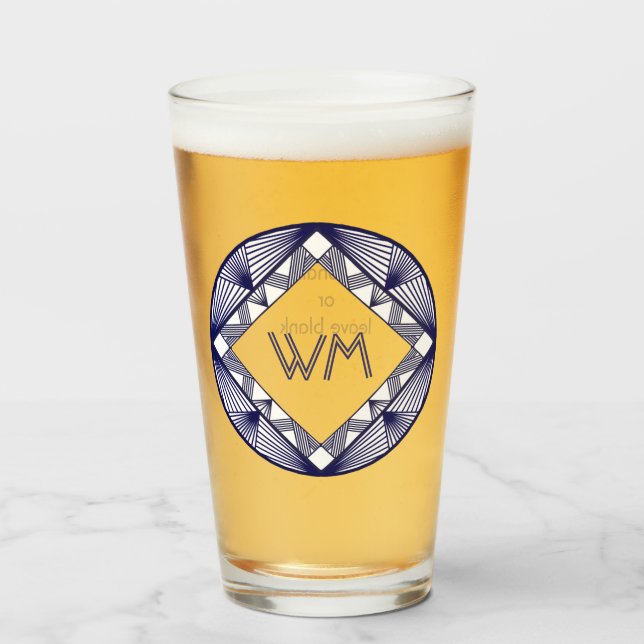 Custom Initials Elegant Manly Navy Blue Deco Frame Glass (Front Filled)