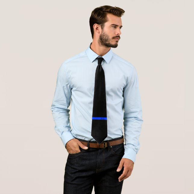 Custom Initials | Horizontal Thin Blue Line Police Tie (In Situ)
