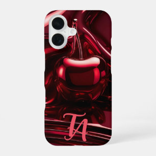 Custom Initials in Luxe Maroon - Glossy Red Cherry iPhone 16 Case