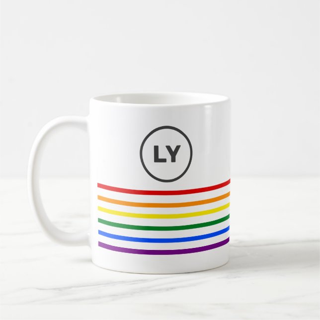 Custom Initials LGBT Pride Flag Stripes Coffee Mug (Left)