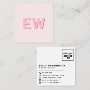 Custom initials logo social media icons   pink square business card