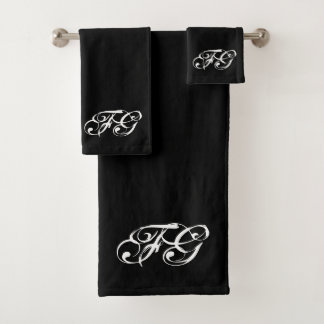 Custom Initials Modern Chic Black & White Monogram Bath Towel Set