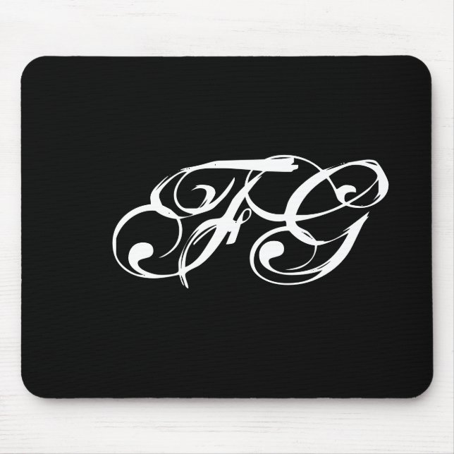 Custom Initials Modern Chic Black & White Mouse Pad (Front)