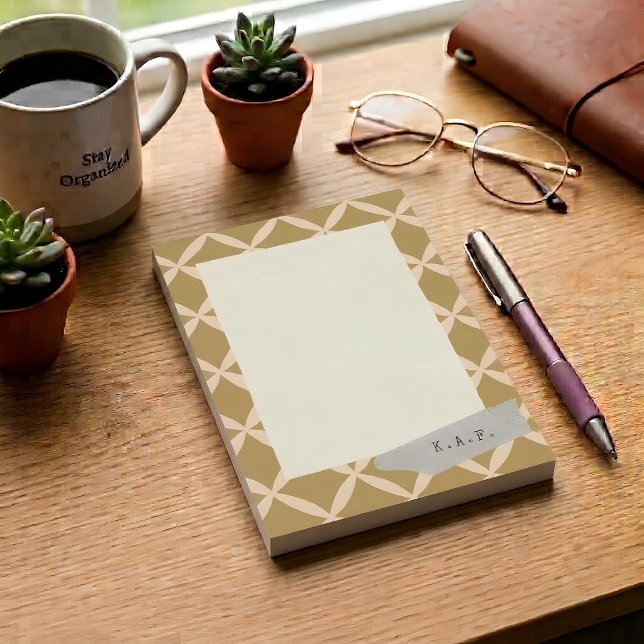 Custom Initials Mustard Ochre Geometric Border Post-it Notes (Creator Uploaded)