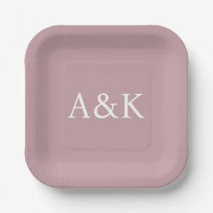 Custom Initials on Dusty Rose Mauve Wedding Paper Plate