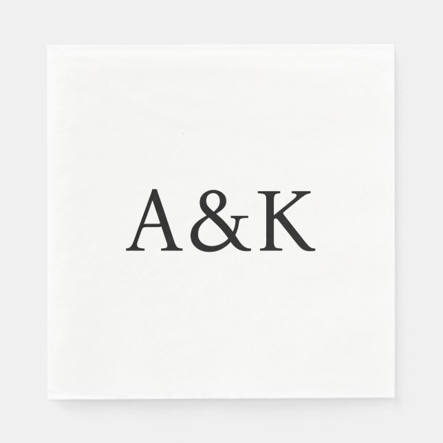 Custom Initials on White Wedding Napkin (Front)