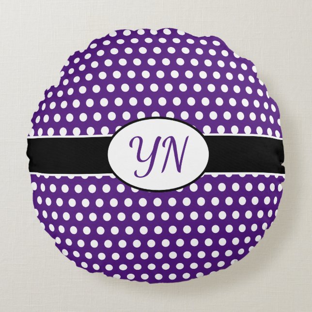 Custom initials Polka Dot  Round Cushion (Front)