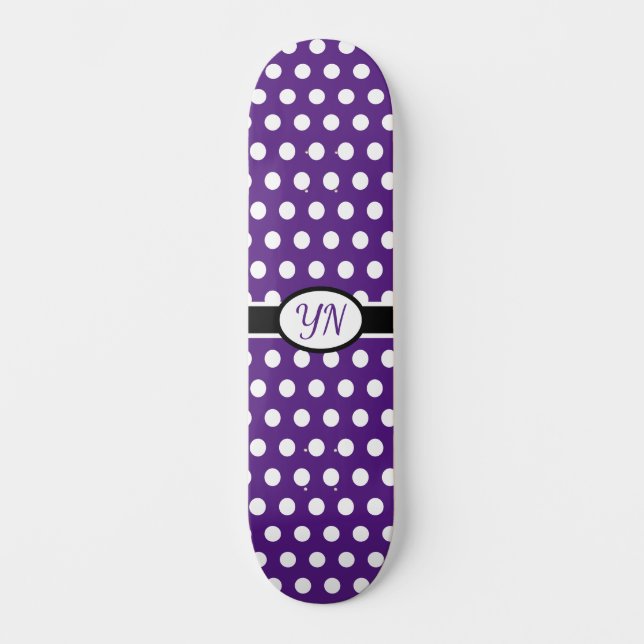 Custom initials Polka Dot  Skateboard (Front)