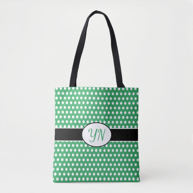 Custom initials Polka Dot Tote Bag (Front)