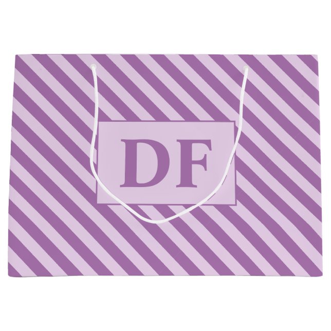 Custom Initials Purple Stripes Large Gift Bag (Front)