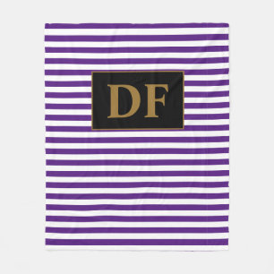 Custom Initials Purple/White Stripes Fleece Blanket